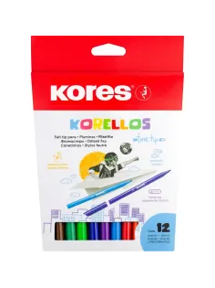 Фломастеры KORELLOS Kores 12 цветов, в картонной коробке с подвесом, 29013