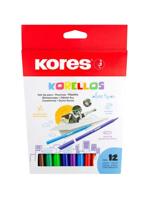 Фломастеры KORELLOS Kores 12 цветов, в картонной коробке с подвесом, 29013