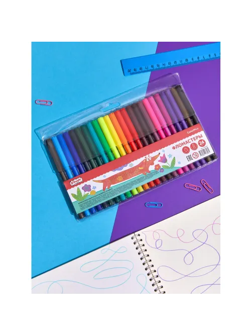 Фломастеры Комус Класс ColorPics набор 24 цв.,вентилир.,смыв., блист. упак