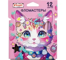 Фломастеры Комус Класс Kitty stickers 12цв. вентилир,смыв, картон.упак