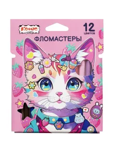 Фломастеры Комус Класс Kitty stickers 12цв. вентилир,смыв, картон.упак