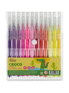 Фломастеры №1School Croco 24цв., прозр.колп,смыв, блист. упак. c кнопкой