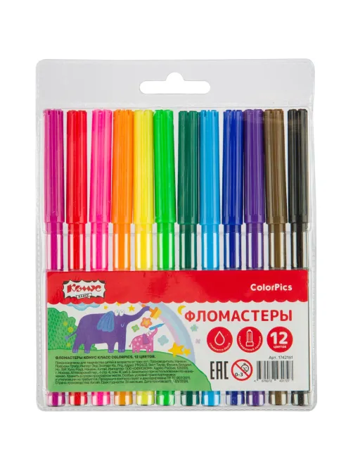 Фломастеры Комус Класс ColorPics набор 12 цв.,вентилир.,смыв., блист. упак