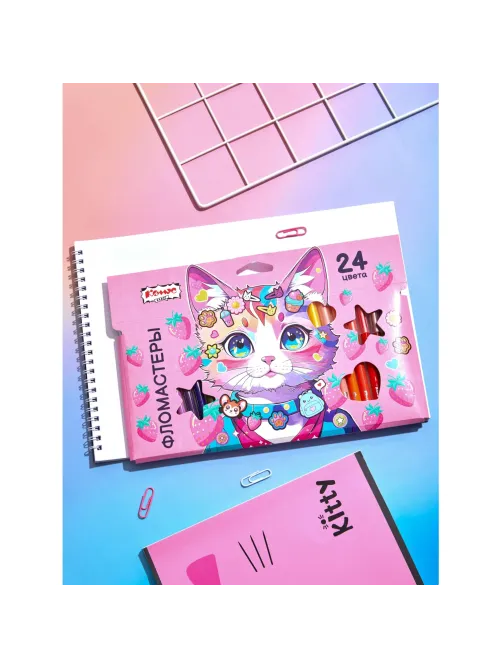 Фломастеры Комус Класс Kitty stickers 24 цв. в наб.,вентилир.,картон.упак