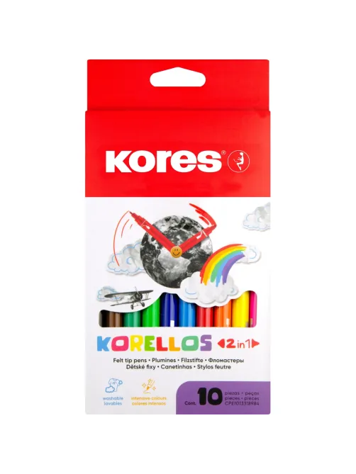 Фломастеры Kores 10цв,двусторон,вент.колп, 29021