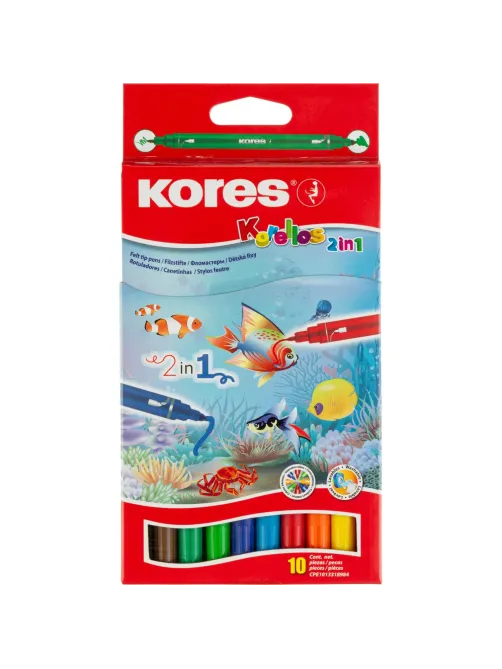 Фломастеры Kores 10цв,двусторон,вент.колп, 29021