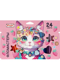 Фломастеры Комус Класс Kitty stickers 24 цв. в наб.,вентилир.,картон.упак