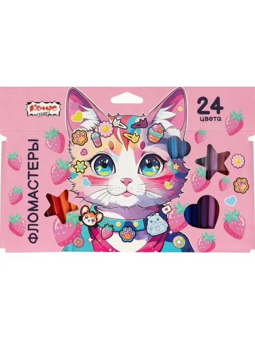 Фломастеры Комус Класс Kitty stickers 24 цв. в наб.,вентилир.,картон.упак