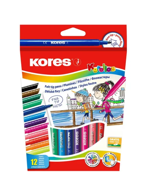 Фломастеры KORELLOS Kores 12 цветов, в картонной коробке с подвесом, 29013