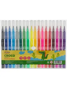 Фломастеры №1School Croco 18цв.,прозр.колп.,смыв, блист. упак. c кнопкой