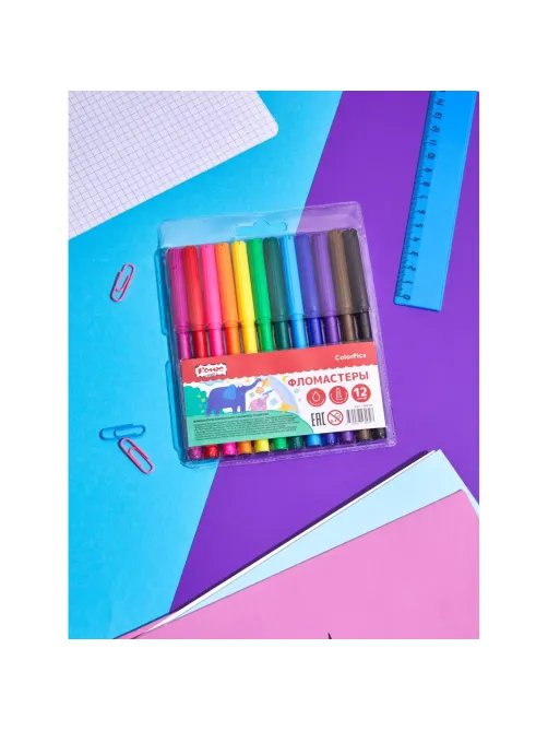Фломастеры Комус Класс ColorPics набор 12 цв.,вентилир.,смыв., блист. упак