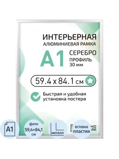 Рамка 594х841 мм (А1),  алюминевая.,  ПЭТ стекло, 30мм 2011_31_72_042