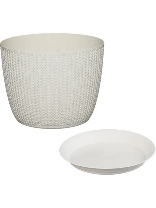 Кашпо ВЯЗАНИЕ D210мм 4,5л с поддоном, белый ротанг, М 3122
