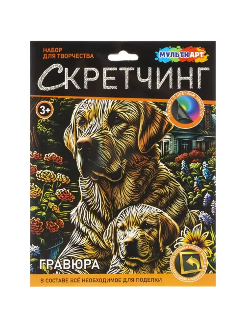 Гравюра Скретчинг  18x24 см лабрадоры, набор МУЛЬТИ АРТ SCRETCH-111534
