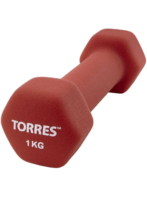 Гантель TORRES 1 кг, PL55011, металл в неопреновой оболочке,6гр, красный