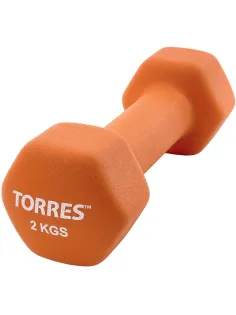 Гантель TORRES 2 кг, PL55012, металл в неопреновой оболочке, 6гр,оранжевый