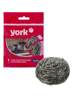 Губка-мочалка для мытья посуды YORK Макси спиральная стальная