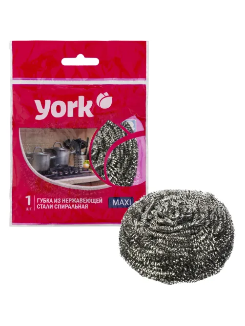 Губка-мочалка для мытья посуды YORK Макси спиральная стальная