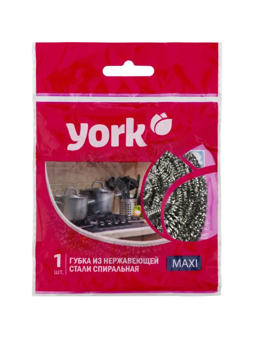 Губка-мочалка для мытья посуды YORK Макси спиральная стальная