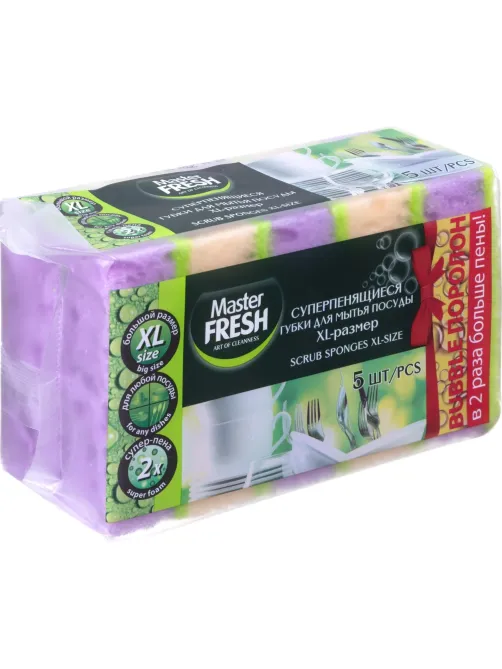 Губки для мытья посуды Master FRESH XL 100х70х33мм 5шт/уп