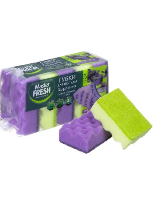 Губки для мытья посуды Master FRESH XL STRONG effect 95х65х35мм 5шт/уп