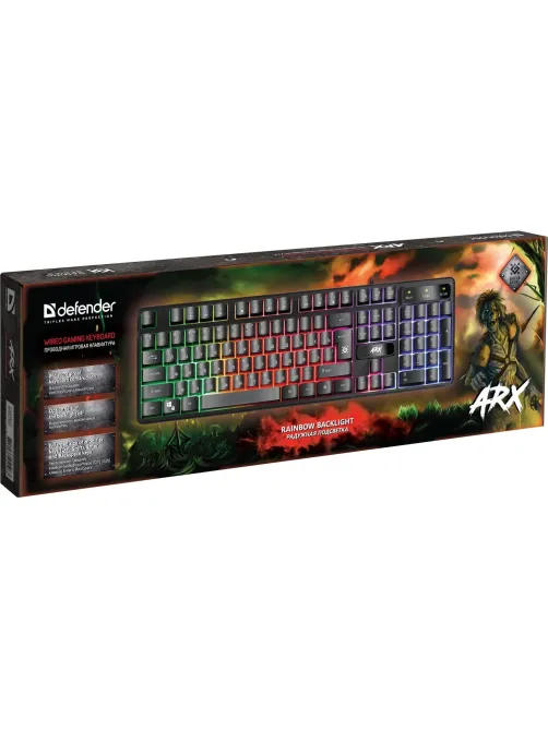 Клавиатура Defender Arx GK-196L RU проводн.игровая, радужн. подсветка 45196