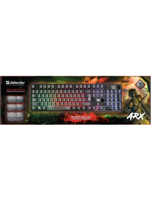 Клавиатура Defender Arx GK-196L RU проводн.игровая, радужн. подсветка 45196