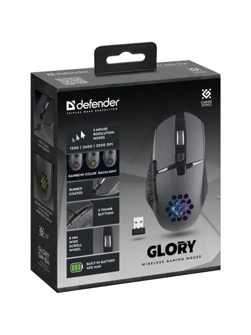 Мышь компьютерная Defender Glory GM-514 черн,LED,7D,400мАч,3200dpi (52514)