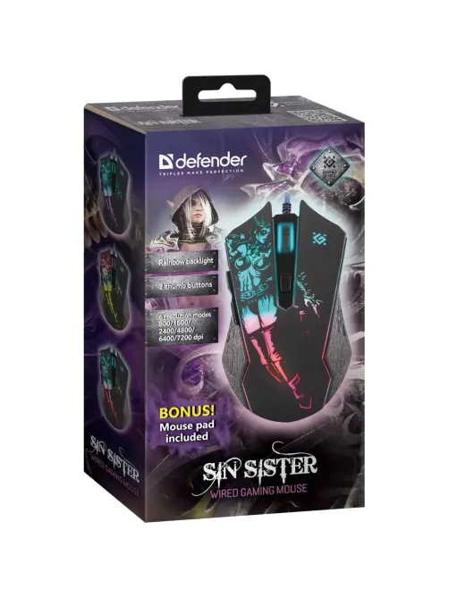 Мышь компьютерная Defender Sin'Sister GM-933 проводн.игр.6кн,7200dpi 52933
