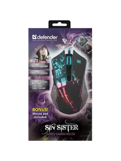 Мышь компьютерная Defender Sin'Sister GM-933 проводн.игр.6кн,7200dpi 52933