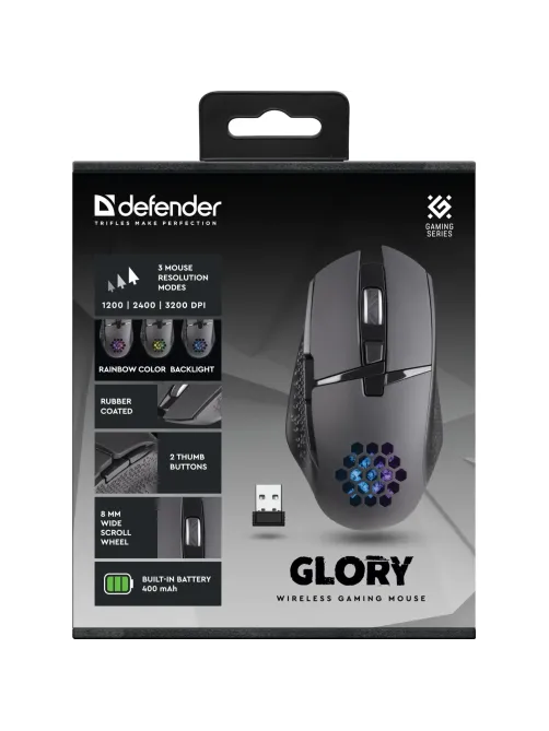Мышь компьютерная Defender Glory GM-514 черн,LED,7D,400мАч,3200dpi (52514)