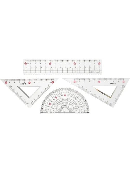 Набор чертежный M&G Sakura Rain (линейка, транспортир, 2 треугольника)