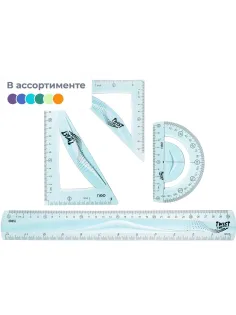 Набор чертежный Deli EH23 больш:лин 30см,угольн 13 и9см,трансп10см,гибк,асс