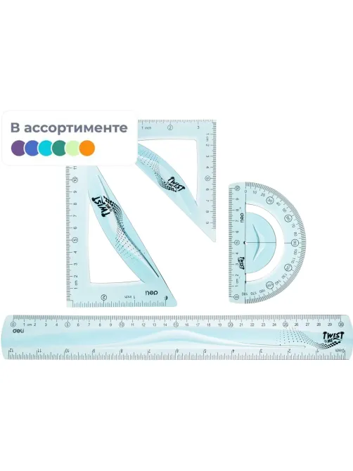 Набор чертежный Deli EH23 больш:лин 30см,угольн 13 и9см,трансп10см,гибк,асс