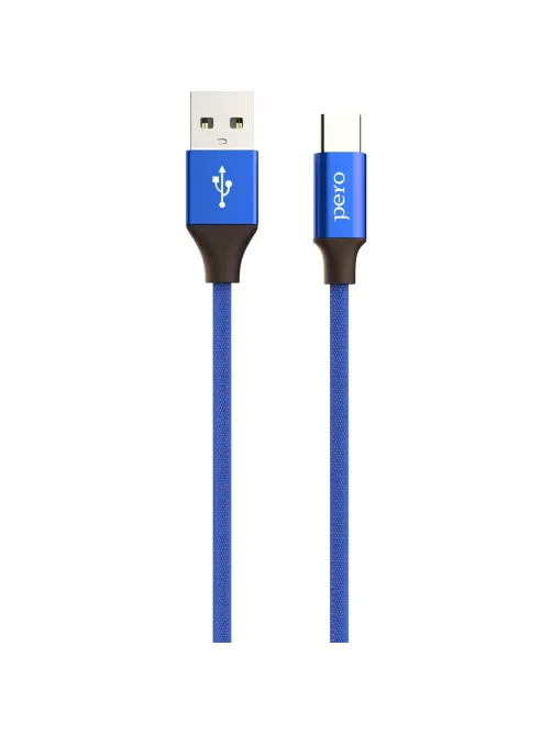 Кабель USB PERO DC-02 Type-C, 3А, 1м, синий
