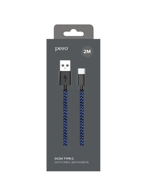 Кабель USB PERO DC-04 Type-C, 3А, 2м, Blue-black (Fast Charge)
