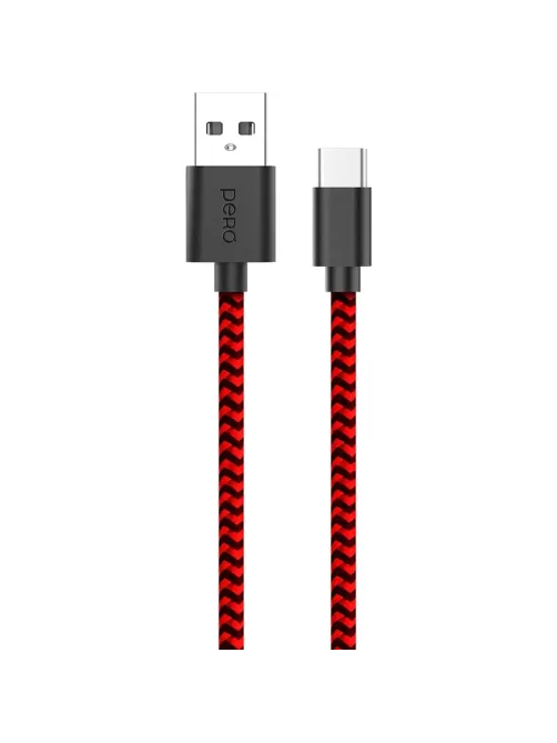 Кабель PERO DC-04 Type-C, 3А, 2м, Red-black (Fast Charge)