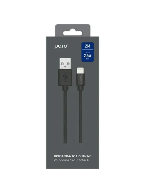 Кабель PERO DC-03 USB-A to Lightning, 2.4 А, 2м, черный