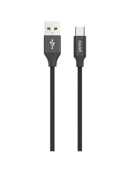 Кабель USB PERO DC-02 Type-C, 3А, 1м, черный