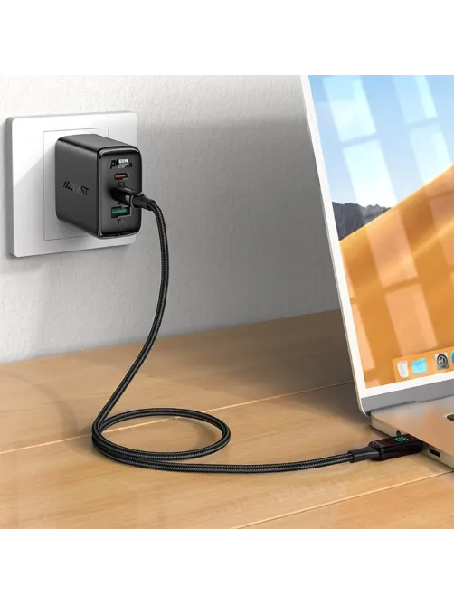 Кабель ACEFAST C6-01 USB-C, Lightning charging с цифровым дисплеем, черный