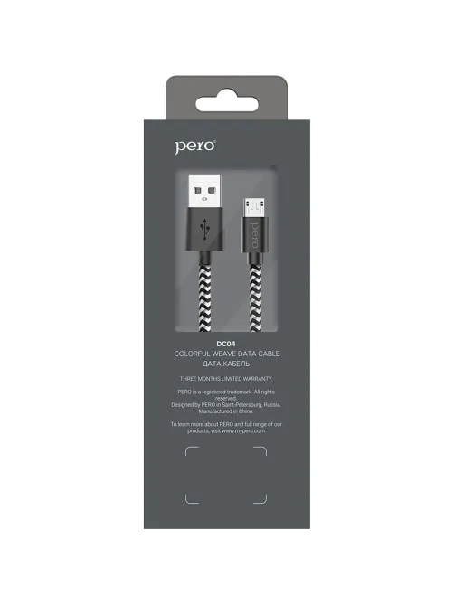 Кабель USB PERO DC-04 micro-USB, 2,5А, 2м, Silver-black