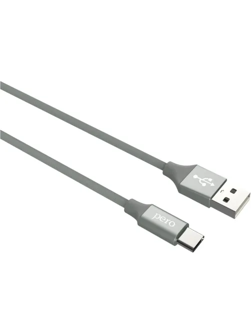 Кабель USB PERO DC-02 Type-C, 3А, 1м, серый