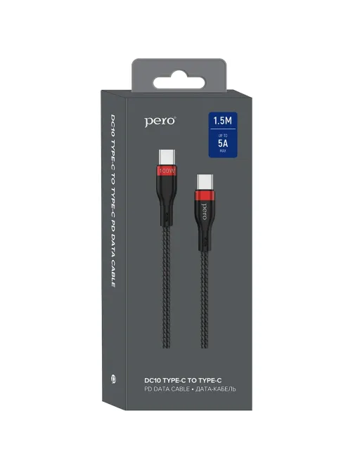 Кабель USB PERO DC-10 PD Type-C to Type-C, 5A, 100W, 1.5m, Black