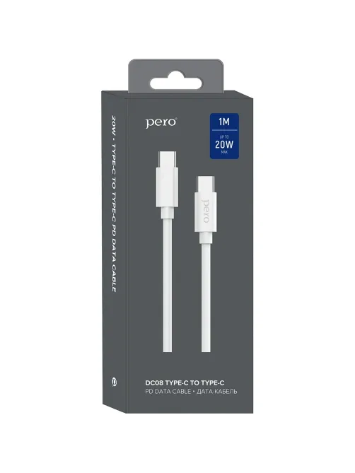 Кабель USB PERO DC-08 PD Type-C to Type-C, 1m, White