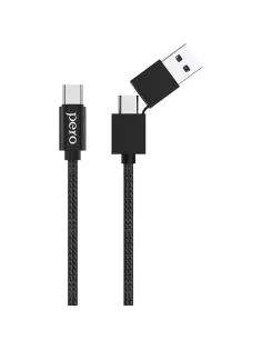 Кабель USB PERO DC-07 UNIVERSAL 2 in 1, USB-A + PD  to Type-C, 1m, Black