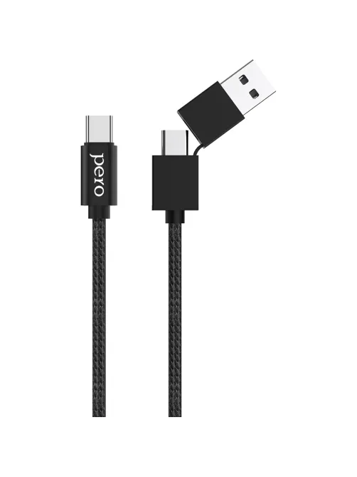 Кабель USB PERO DC-07 UNIVERSAL 2 in 1, USB-A + PD  to Type-C, 1m, Black