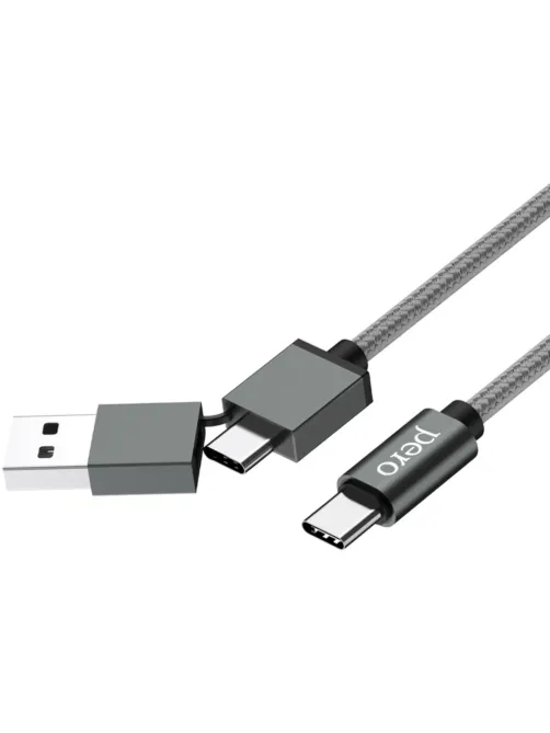 Кабель PERO, DC-07, 1м, Type-C/USB-A to Type-C, 60W, серый