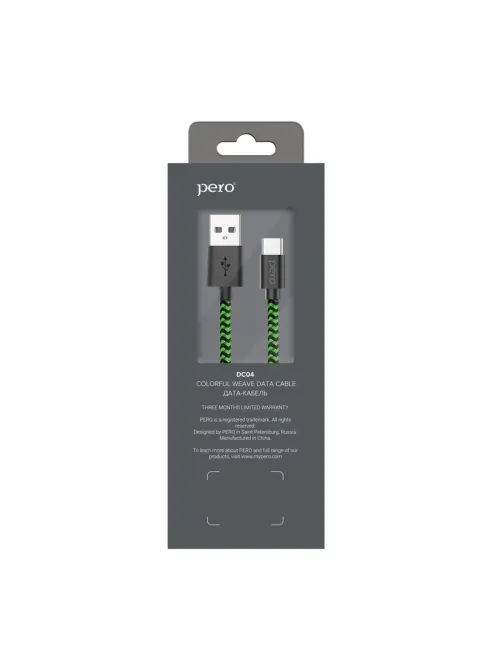 Кабель USB PERO DC-04 Type-C, 3А, 1м, Green-black (Fast Charge)