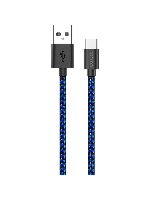 Кабель USB PERO DC-04 Type-C, 3А, 2м, Blue-black (Fast Charge)