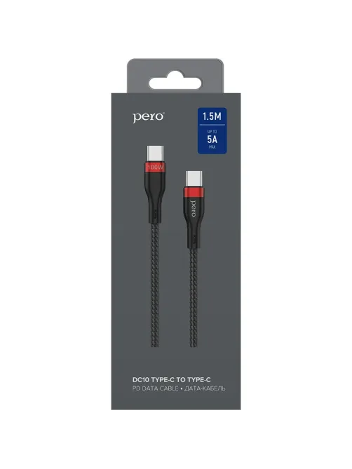 Кабель USB PERO DC-10 PD Type-C to Type-C, 5A, 100W, 1.5m, Black